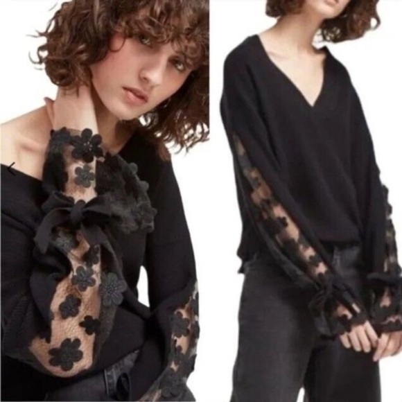 French Connection Sweaters - French Connection Black Lace Knit Sweater V-Neck XS